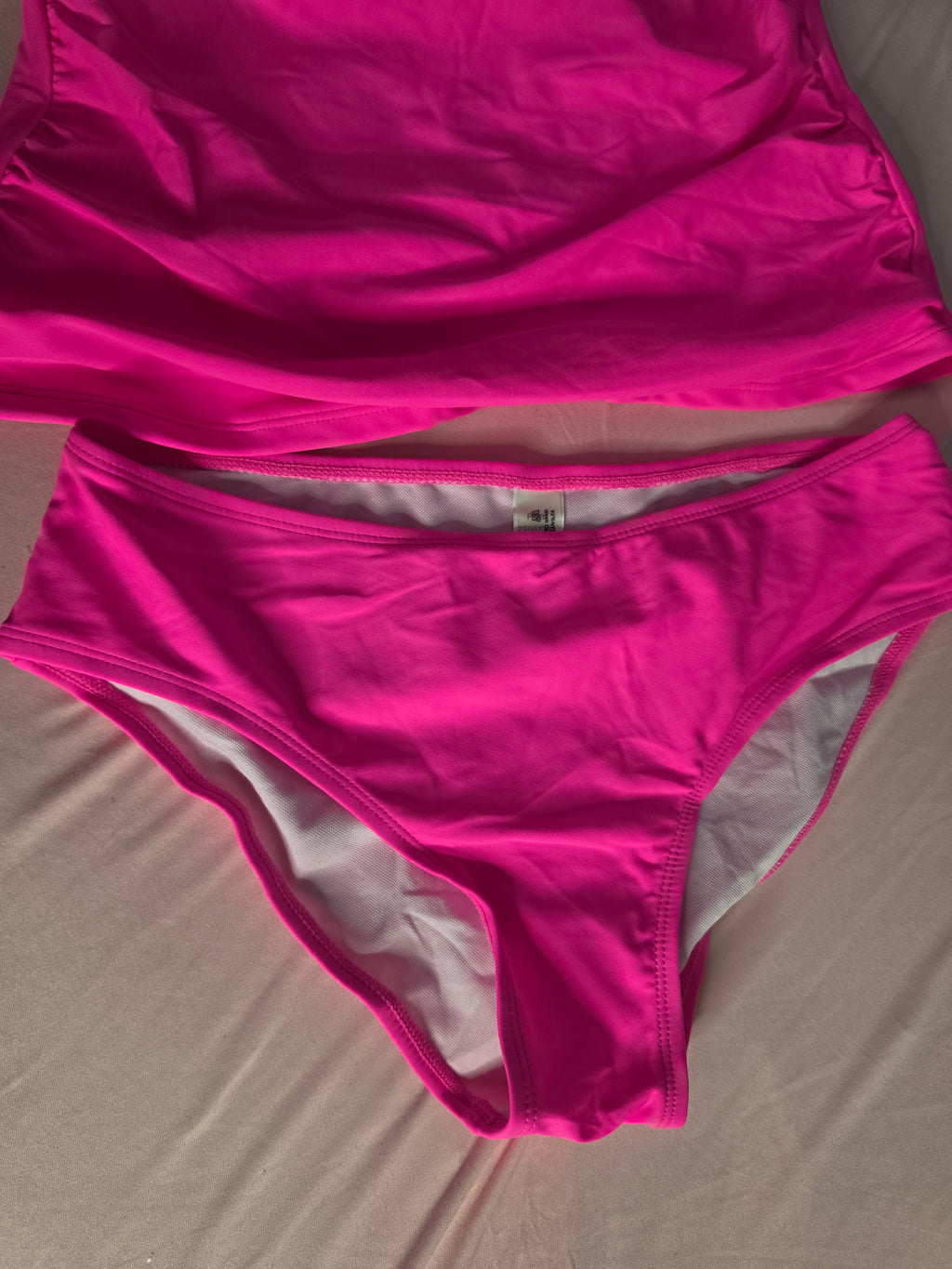 Elegant Shorts Swimsuit Ruched One Shoulder Tankini-Neon Pink