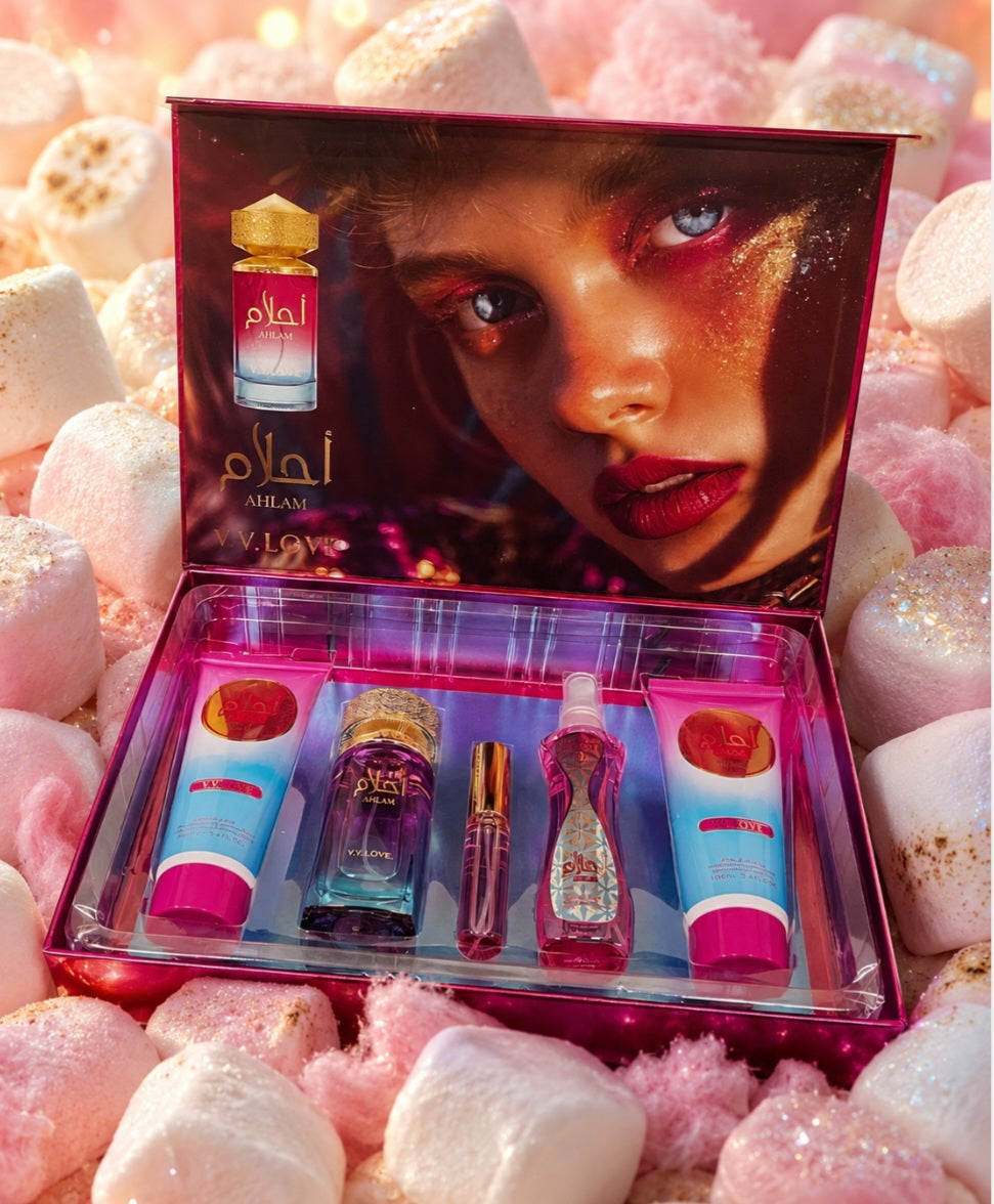 V.V.LOVE AHLAM 5-Piece Gift Set - Perfume, Body Lotion, Shower Gel, Body Mist, Travel Spray