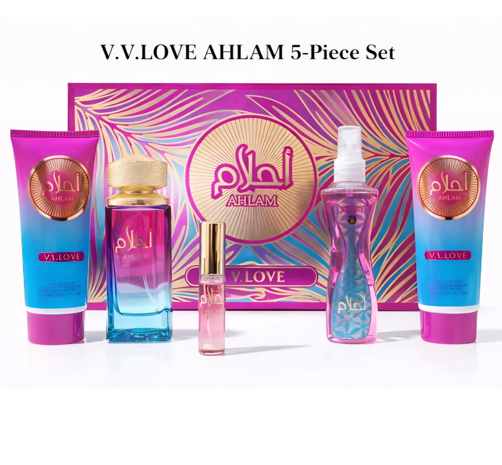 V.V.LOVE AHLAM 5-Piece Gift Set - Perfume, Body Lotion, Shower Gel, Body Mist, Travel Spray
